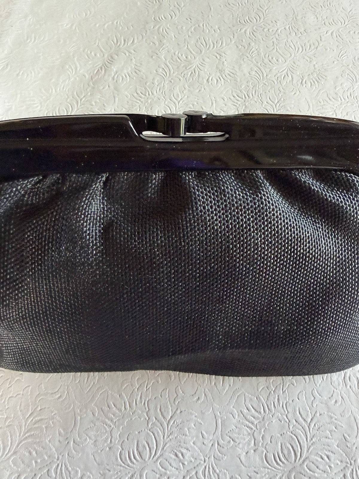 Vintage Italian Black Woven Plastic Frame Clutch Evening Purse Bag Made in Italy
