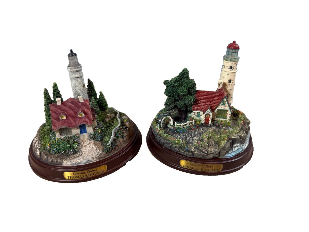 Thomas Kinkade Lighthouse Sculptures Clearing Storms Beacon of Hope Lot of 2