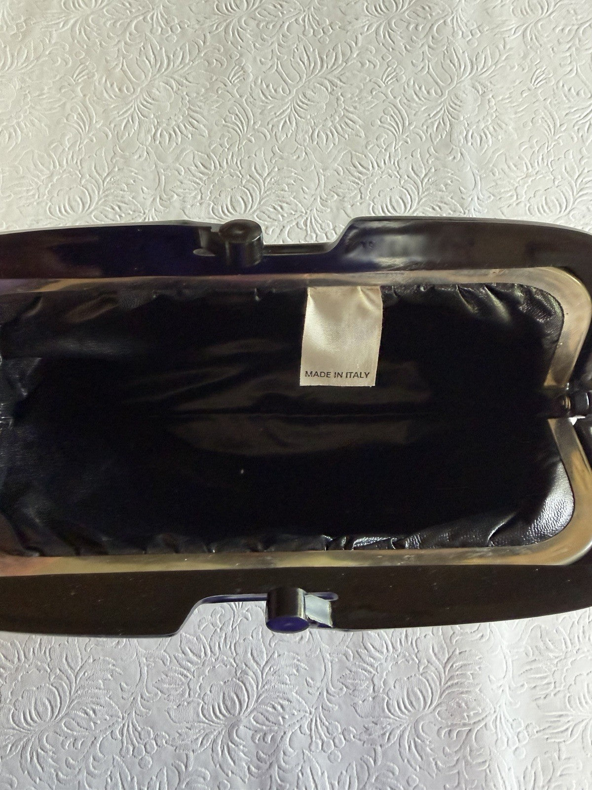 Vintage Italian Black Woven Plastic Frame Clutch Evening Purse Bag Made in Italy