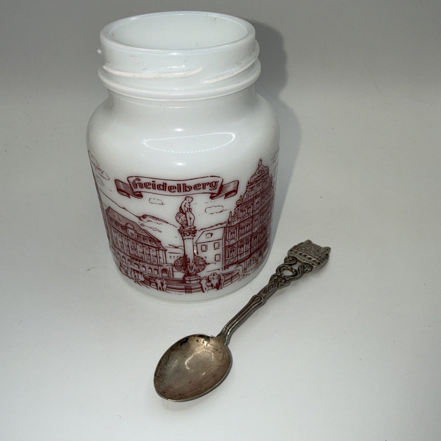 Vintage Heidelberg Milk Glass Jar No Lid With Vintage Heidelberg Spoon