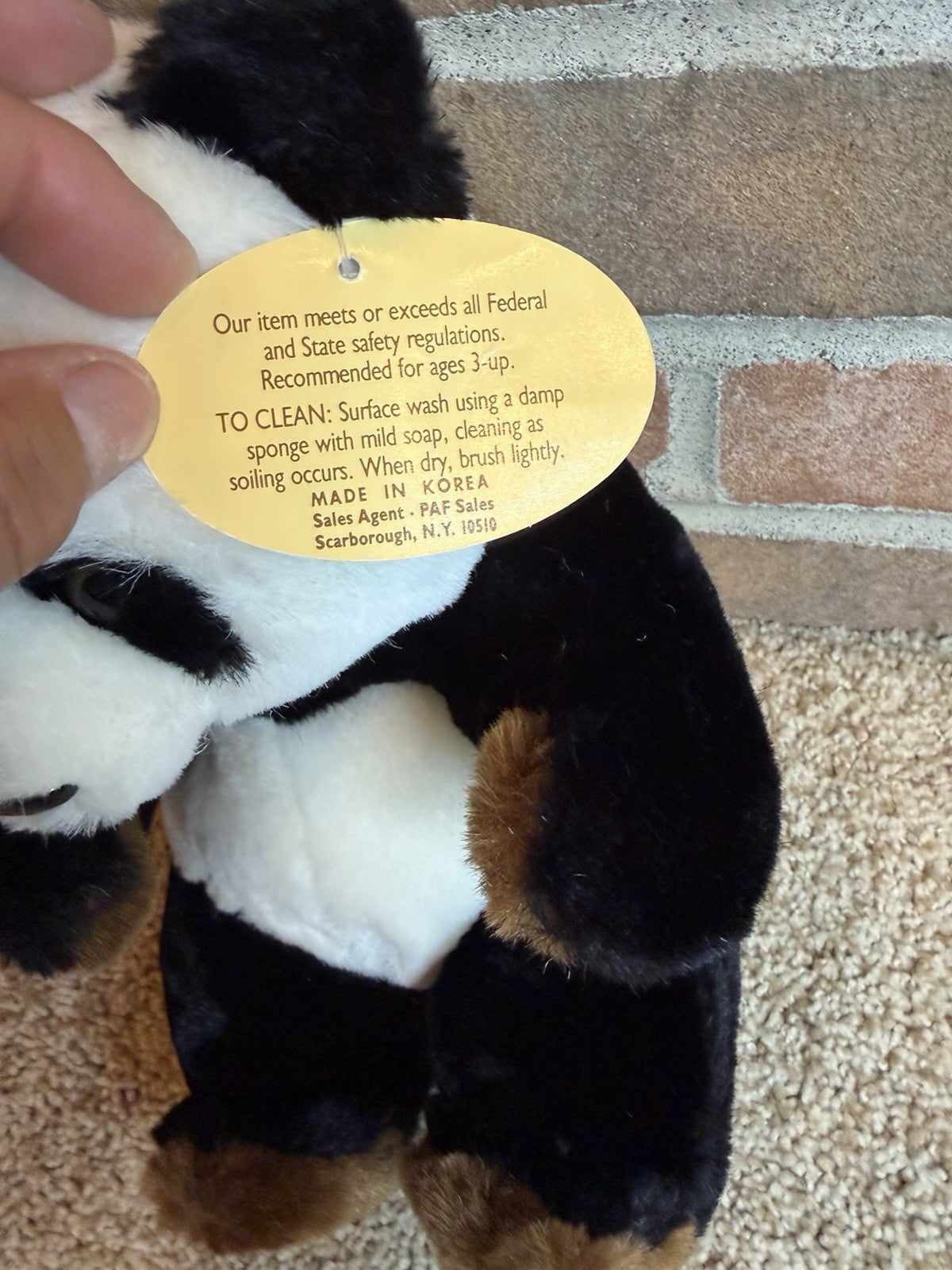 Vintage Westcliff Collection Panda Bear Plush Stuffed Animal 10" Black White