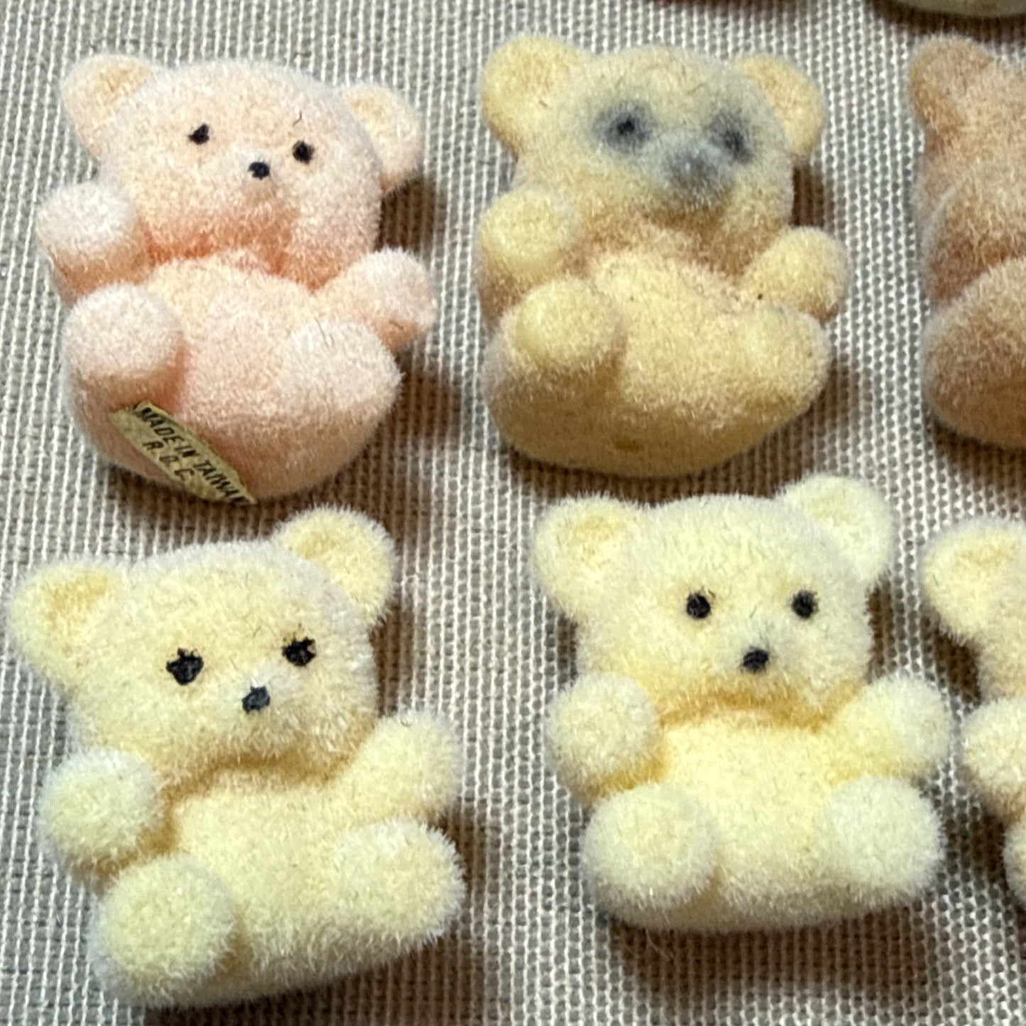 Vintage Mini Flocked Teddy Bear Lot of 22 Pastel 1" Miniature Craft Figure