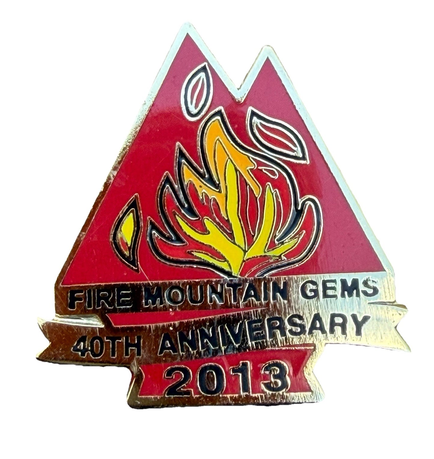 Fire Mountain Gems 40th Anniversary 2013 Gold Tone Lapel Pin