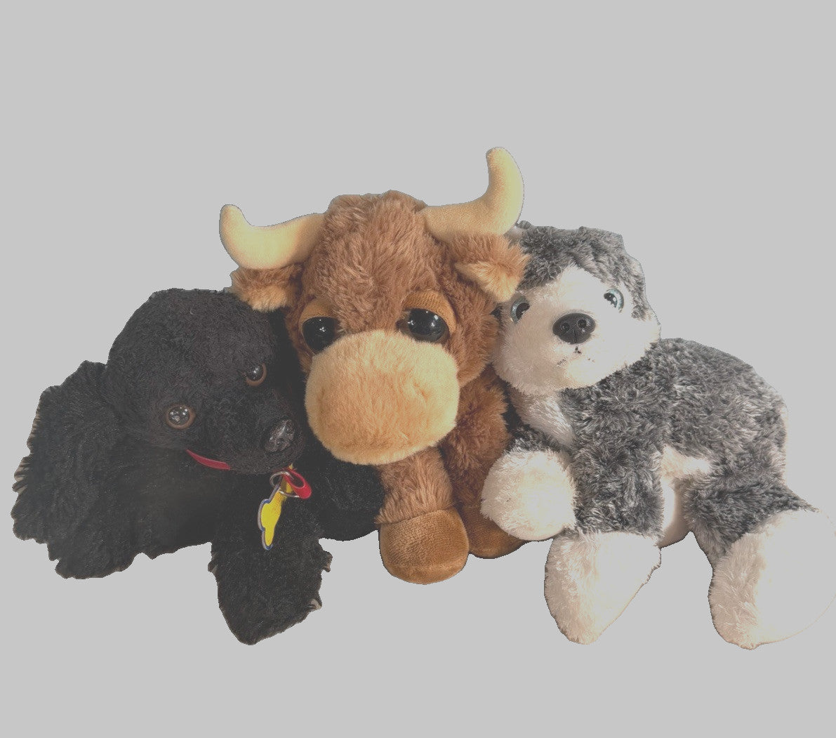 Aurora Plush Stuffed Animals Lot 3 Bull Steer Husky Dog Black Puppy Soft Toy Set