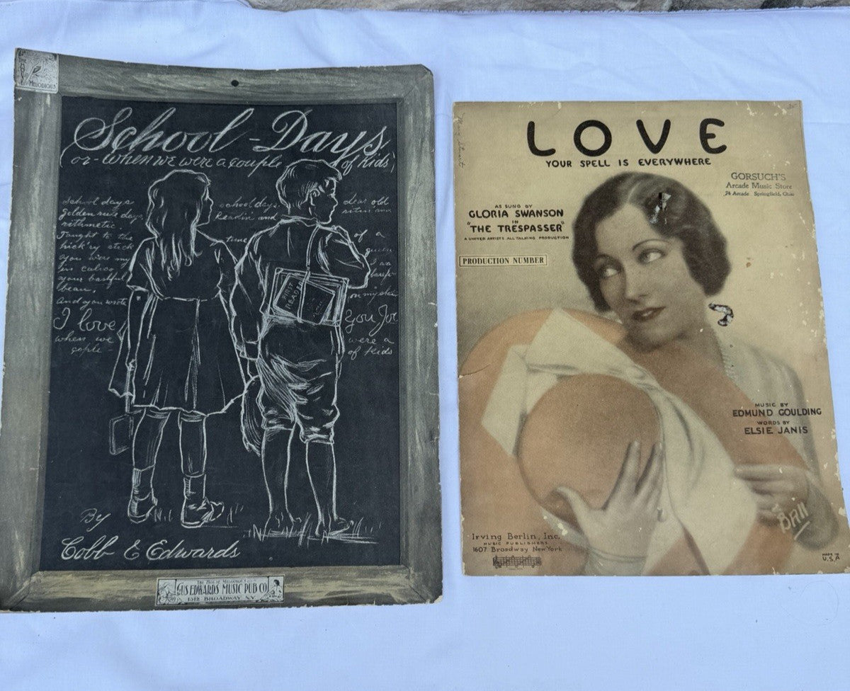 Vintage Sheet Music School Days 1907 Gus Edwards Gloria Swanson Love 1929