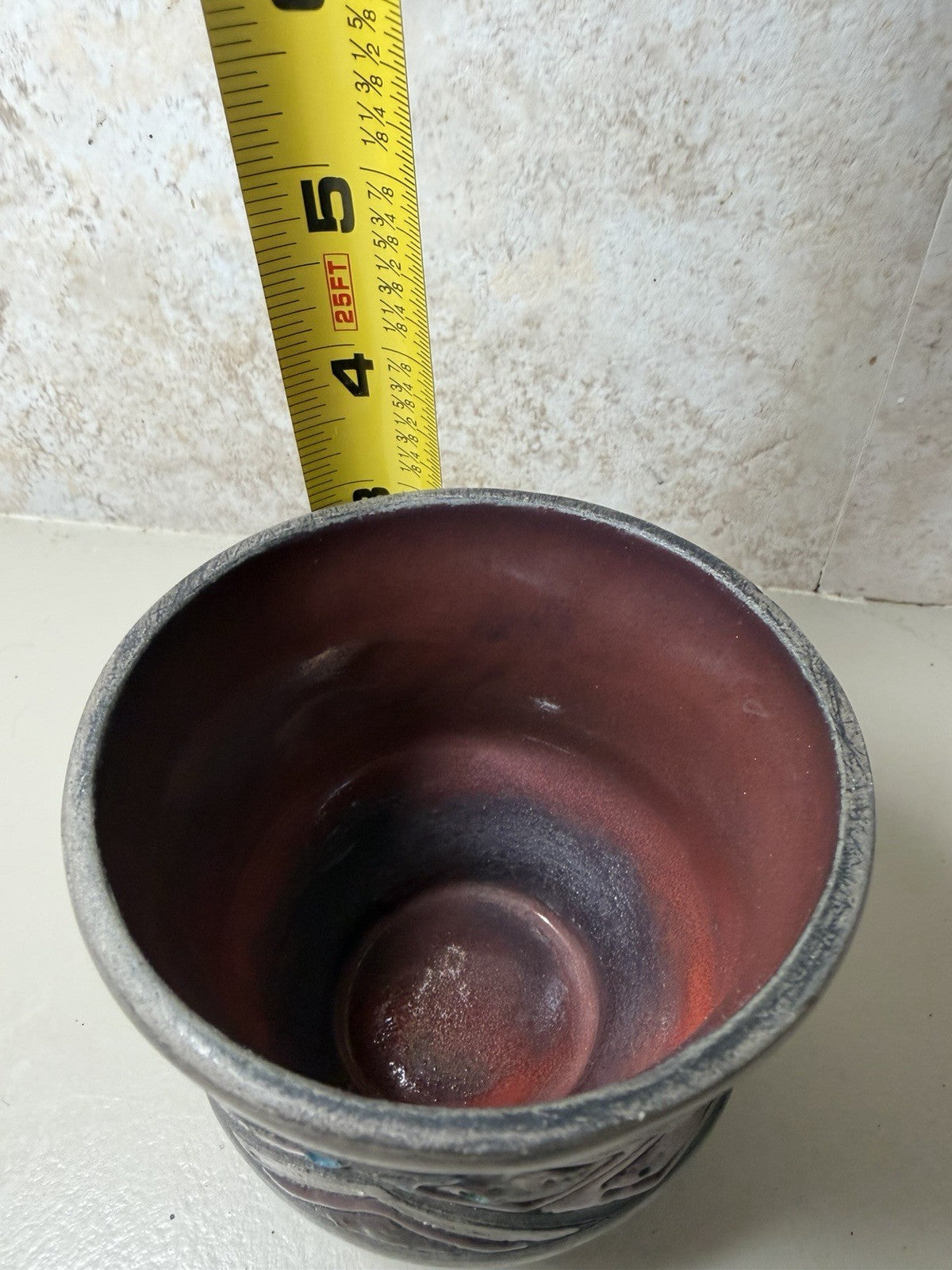 Vintage West German Art Pottery Bowl Fat Lava Style Geometric Relief Planter