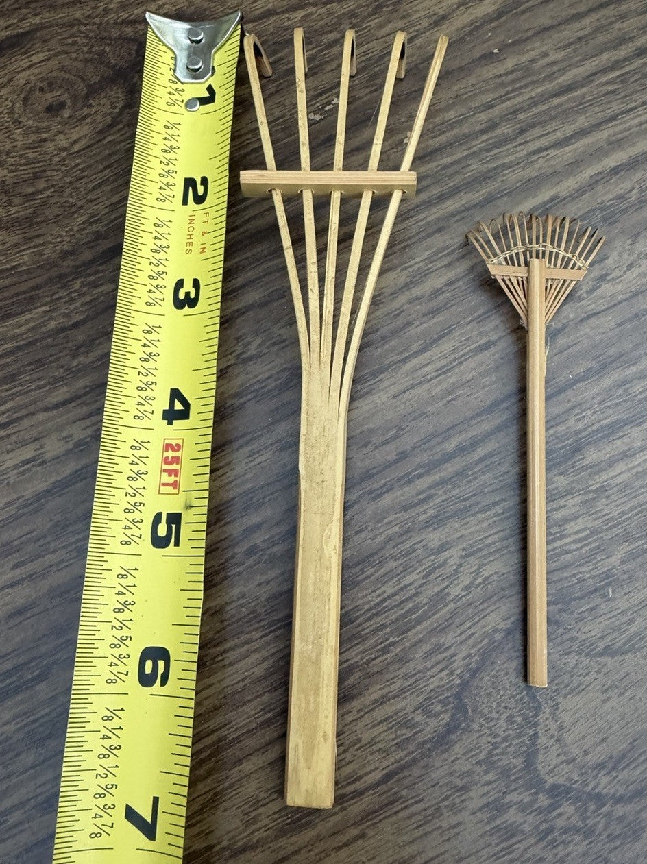Vintage Dollhouse Miniature Garden Tools Wheelbarrow Rake Shovel 1 12 Scale