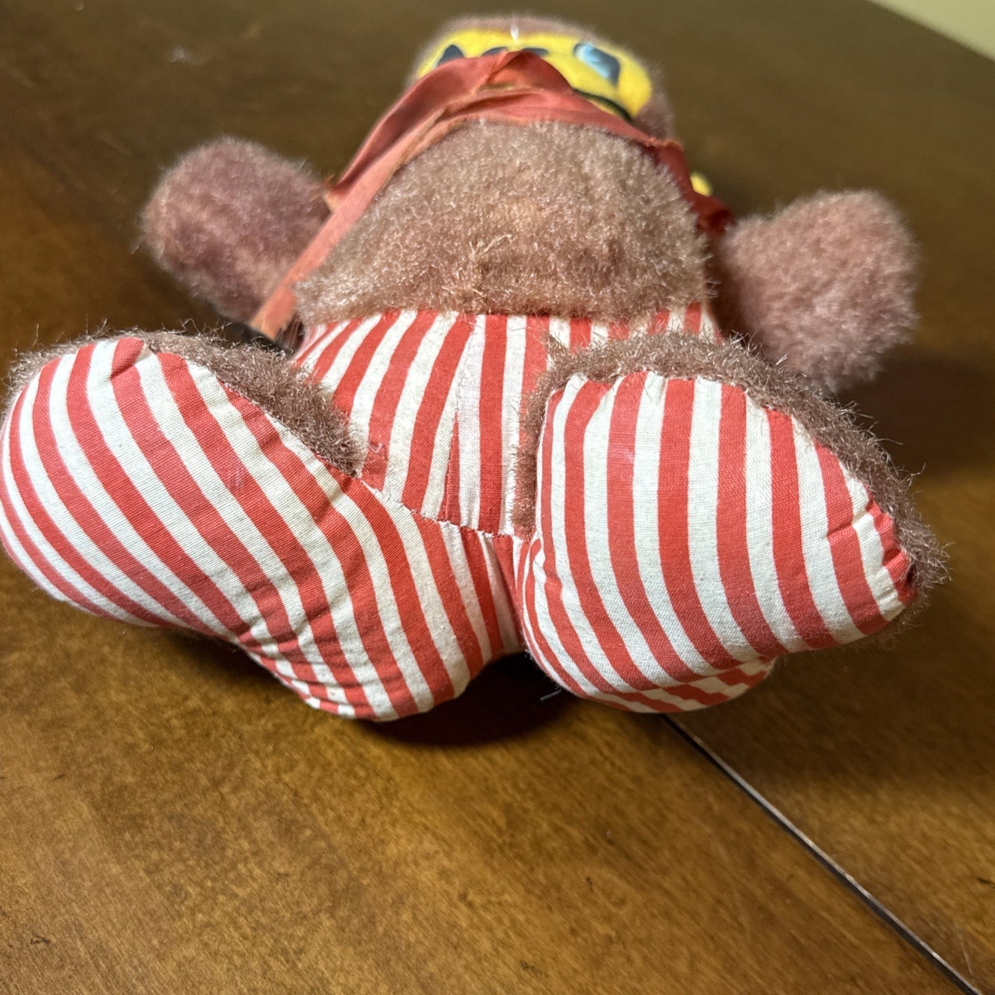 Vintage Superior Toy and Novelty Co Stuffed Monkey Red and White Striped Outfit