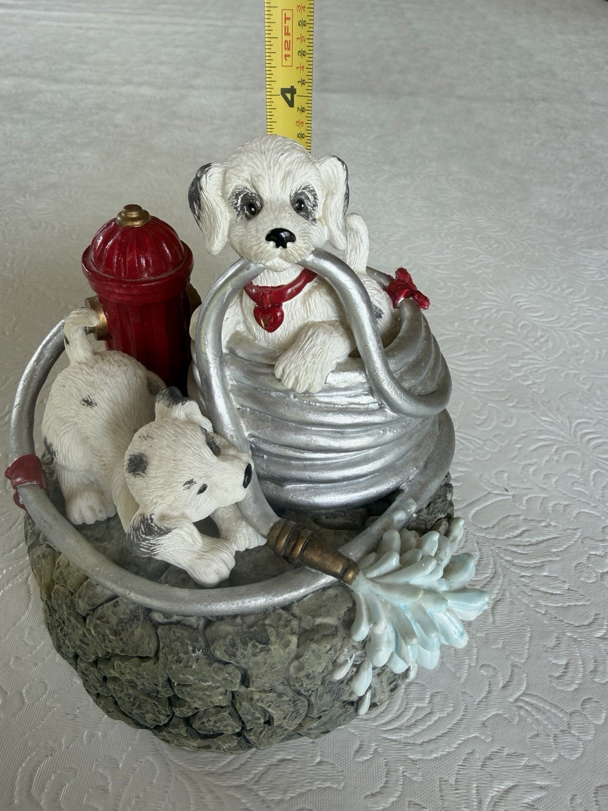 Vintage Dalmatian Puppy Figurine Lot 4pc Wind Up Musical Music Box Red Wagon