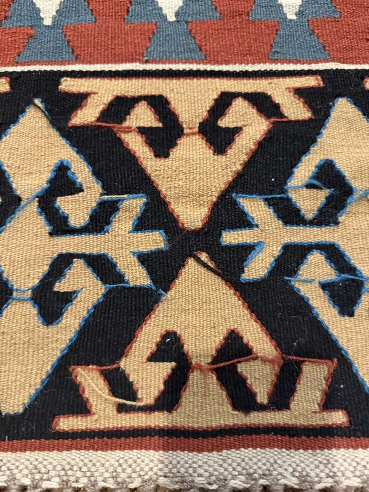 Vintage Turkish Kilim Flat Weave Rug Runner Geometric Tribal Wool Fringe Handmad