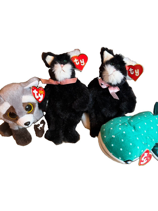 Ty Beanie Babies Purry Cat Bandit Raccoon Finding Dory Destiny Plush Toy Lot 4