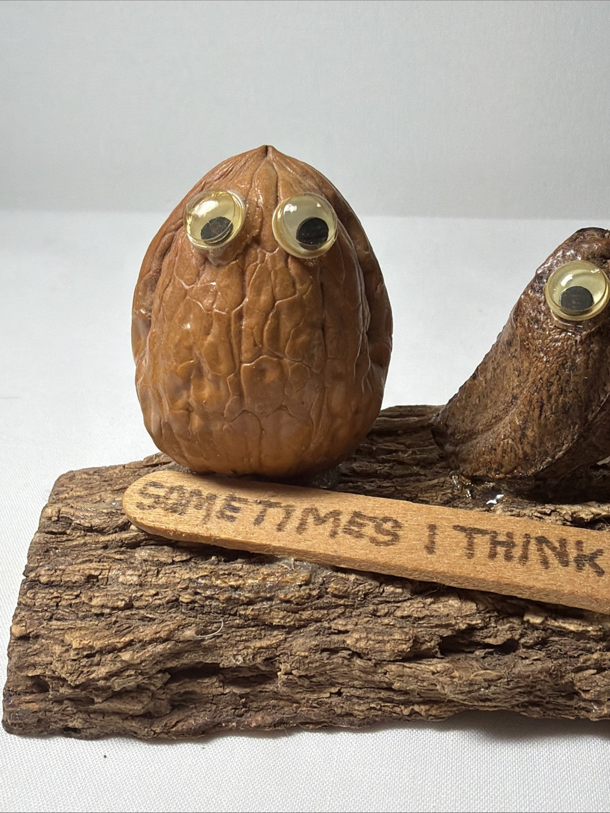 Vintage We Are All Nuts Walnut Desk Figurine Googly Eyes 1970s