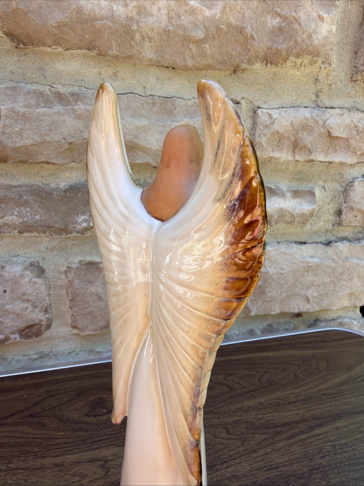 Glazed Ceramic Angel Figurine 13" Neutral Tone Home Decor Statue