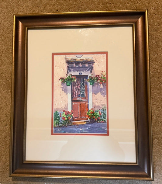 Original Signed Watercolor Painting 2003 European French Door Framed Tru Vue Art
