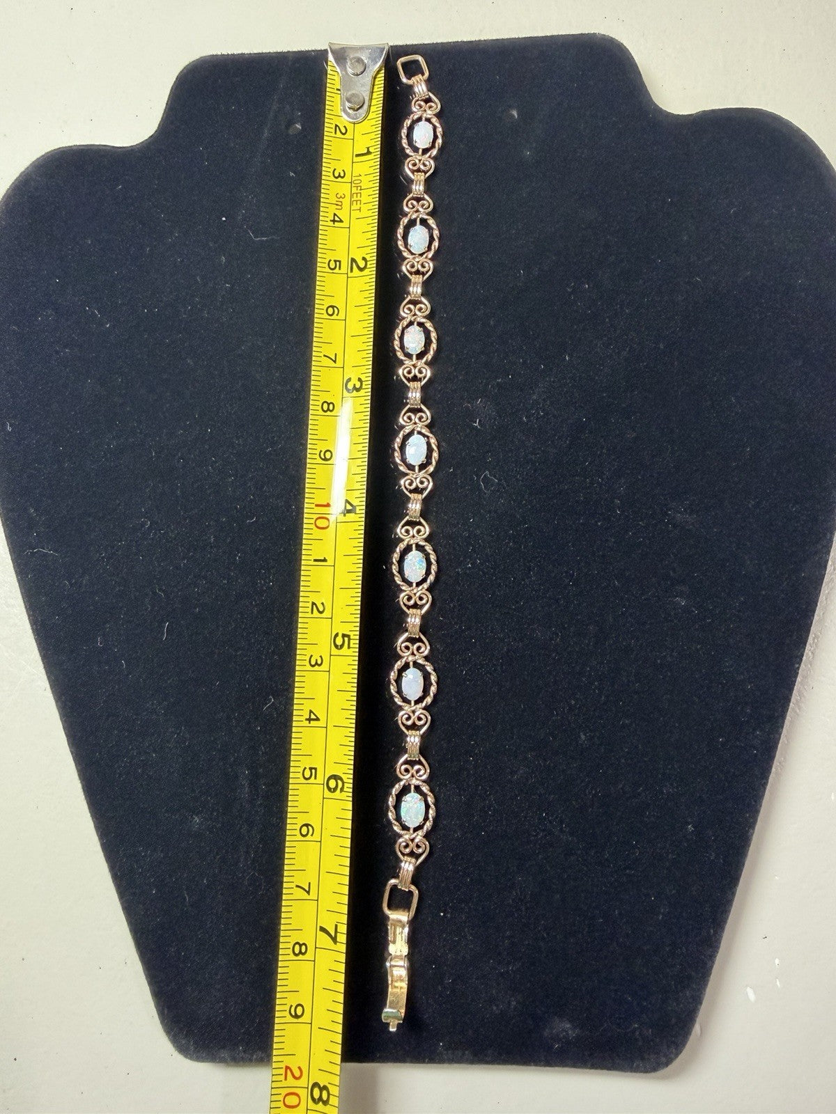 Vintage Krementz Gold Tone Genuine Opal Link Bracelet Original Box Jewelry