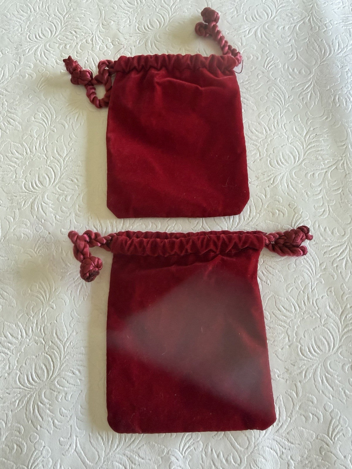 Lot of 2 Chanel Vintage Red Velvet Jewelry Pouches Drawstring Gift Bags CC