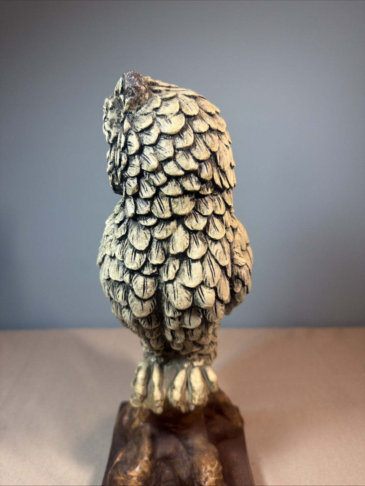 Vintage Chalkware Owl Statue 14.5" Mid Century Owl Figurine
