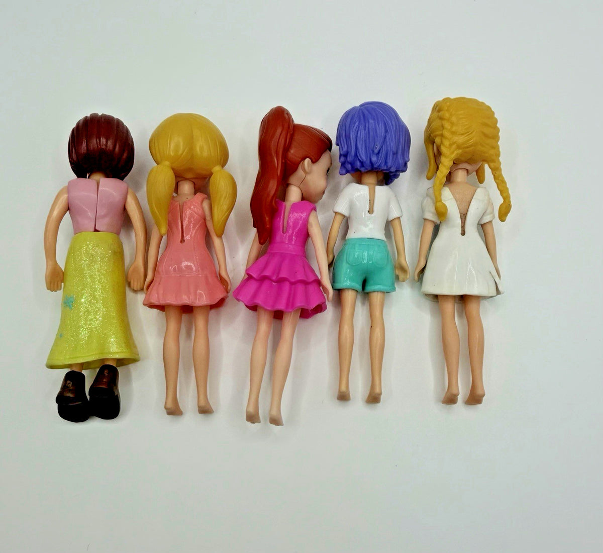 Polly Pocket Doll Figures Lot of 7 Mattel Mini Dolls Pets Dog Cat 3.5" Toys Set
