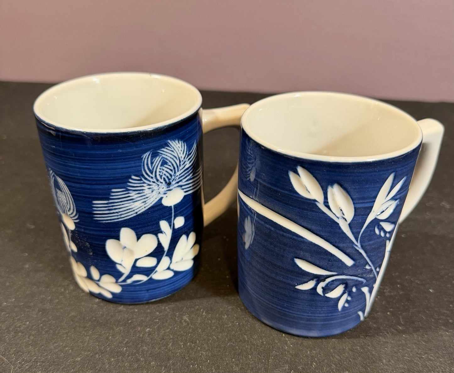 Vintage Japanese Blue White Scenic Mugs 2 With 4 Sake Cups Porcelain Set