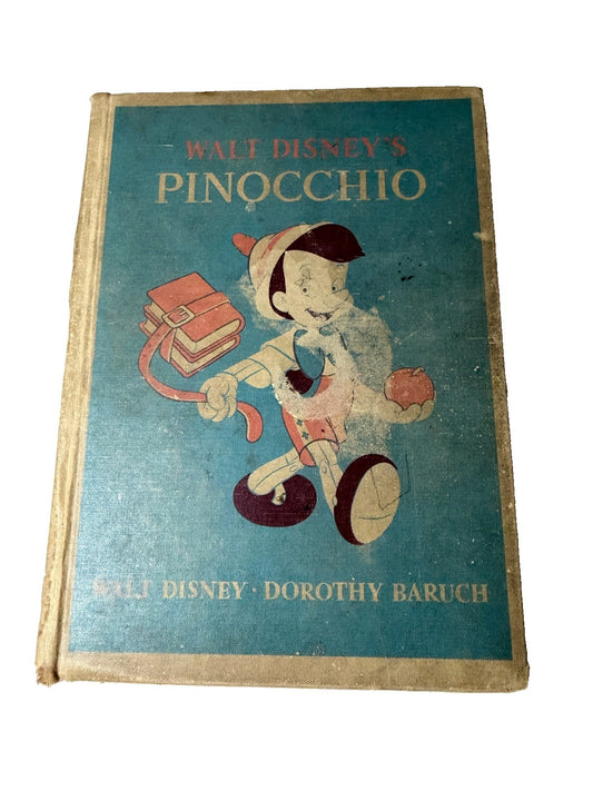 Vintage Walt Disney Pinocchio Book 1939 DC Heath Illustrated Hardcover