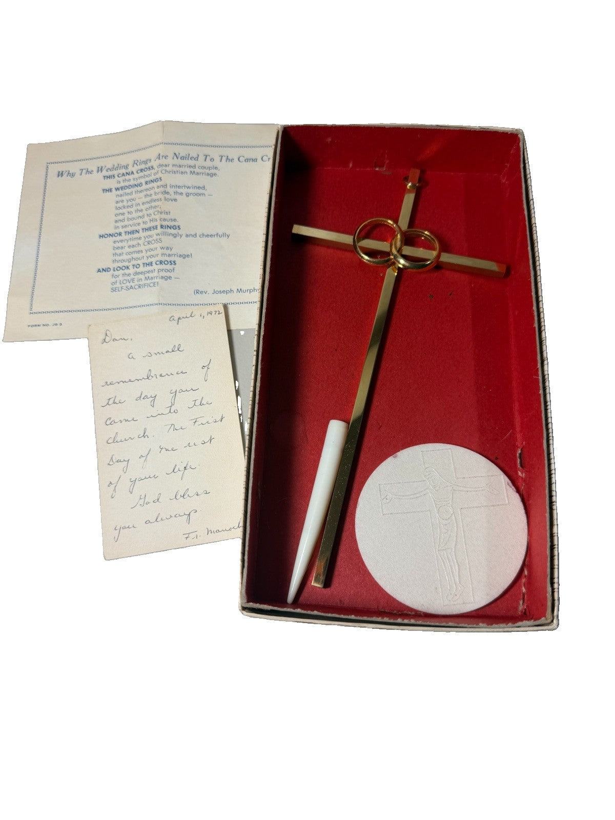 Vintage 1972 Cana Wedding Ring Wall Hanging Boxed Pope Paul VI Note Religious