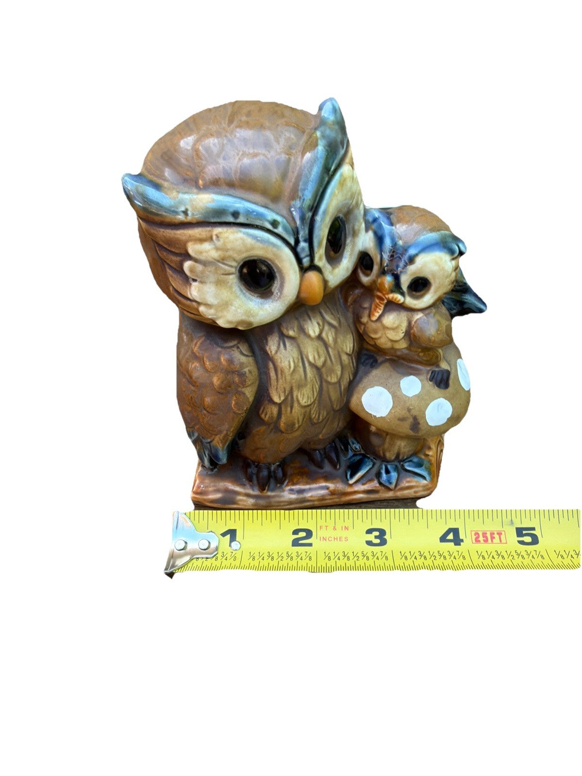 Vintage Rare MCM Owl Mushroom Planter Adult Baby Owls 5" Figurine from Japan