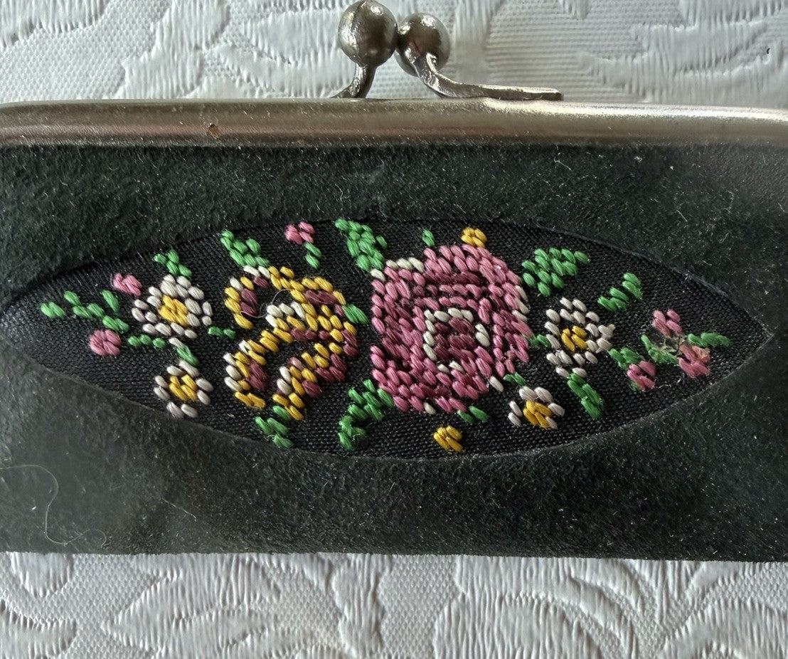 Vintage German Manicure Set Petit Point Floral Velvet Case Germany 1950s Tools