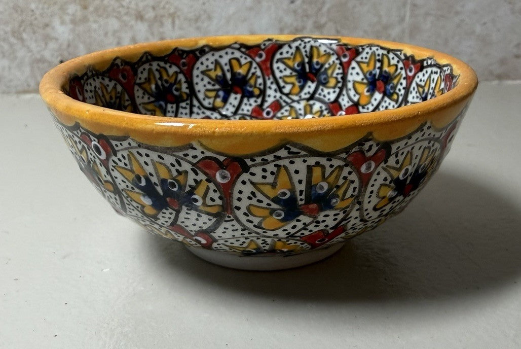 Hand Painted Moroccan Style Ceramic Bowl Vibrant Geometric Pottery 5.5"