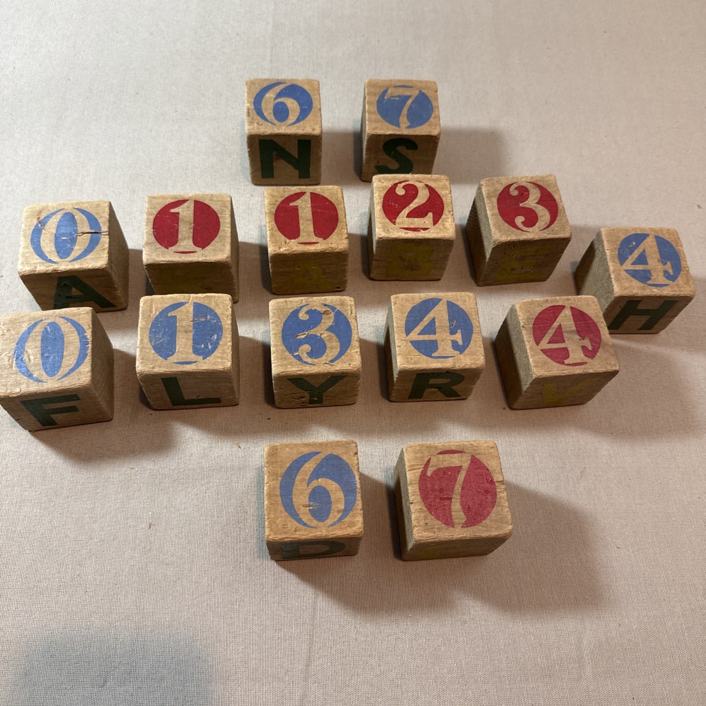 Vintage Antique Wooden Children's Toy Number Alphabet Blocks 15 Sm 2x2