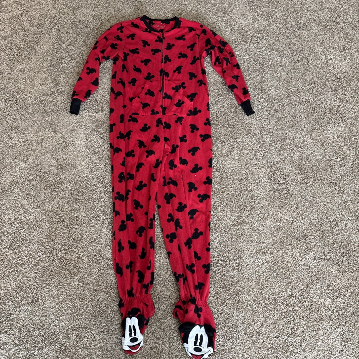 Disney Mickey Mouse Pajamas Fleece One Piece Footed Zip Women Medium