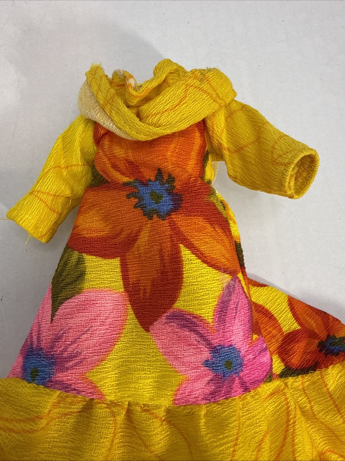 Vintage 1970s Barbie Doll Floral Yellow Housecoat Brunch Gown Outfit