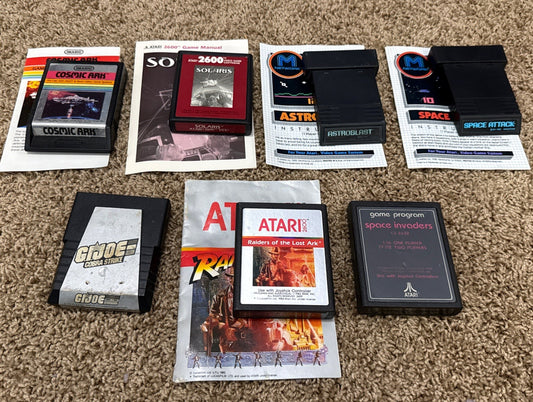 Atari 2600 Game Lot 7 Cosmic Ark Solaris Raiders GI Joe Astroblast Manuals Vtg