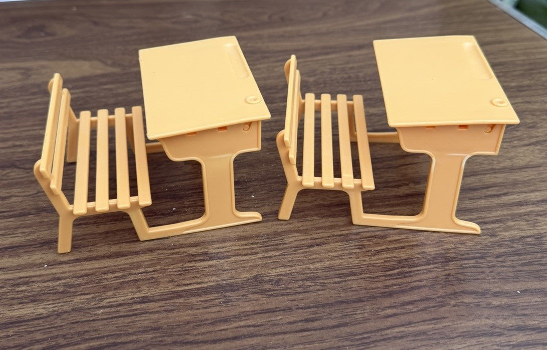 Vintage 1987 Delavennat France Miniature School Desk Bench Lot of 2 Barbie Scale