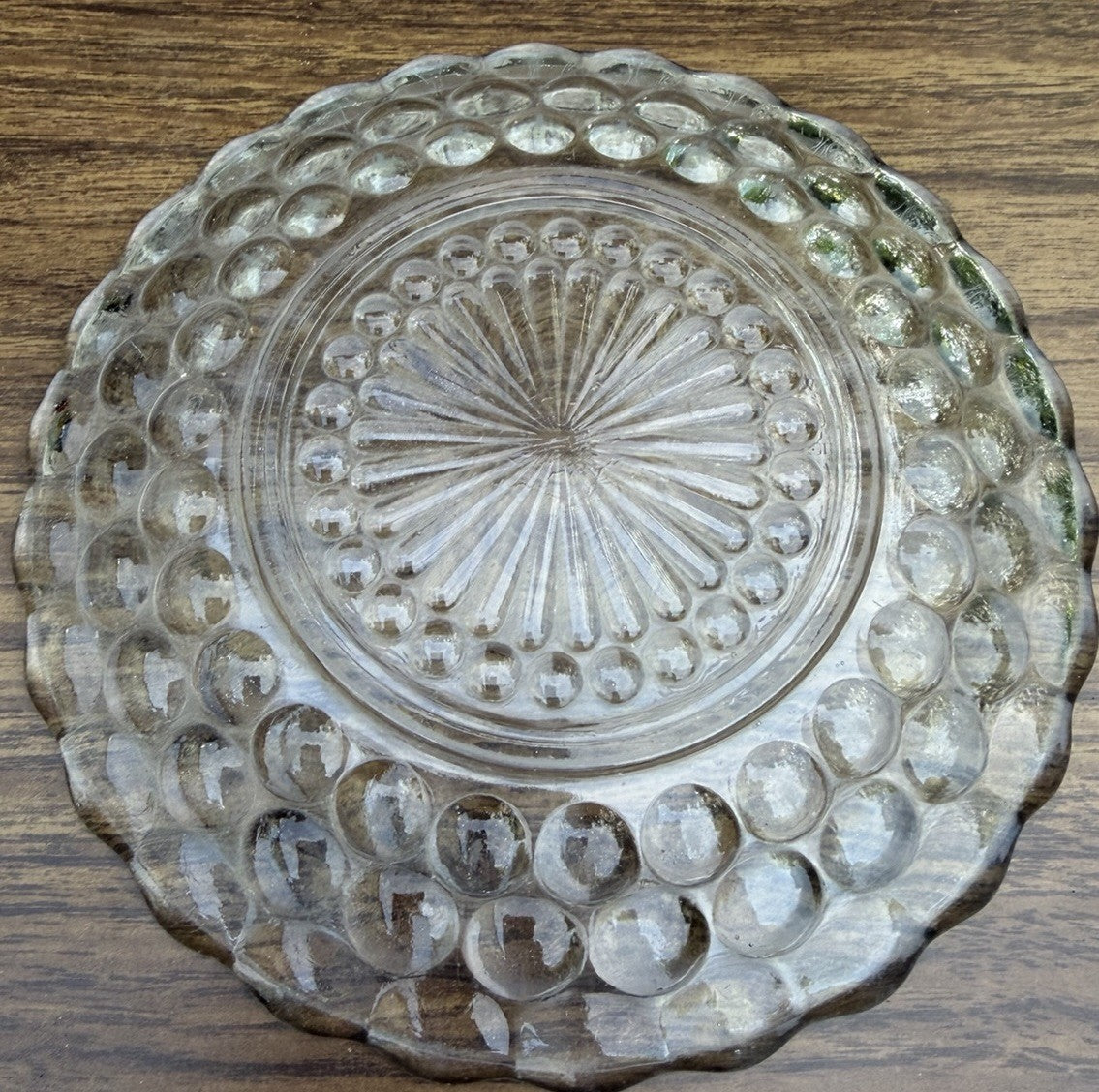 Anchor Hocking Clear Bubble Glass Bread Butter Plate Scalloped Starburst Center
