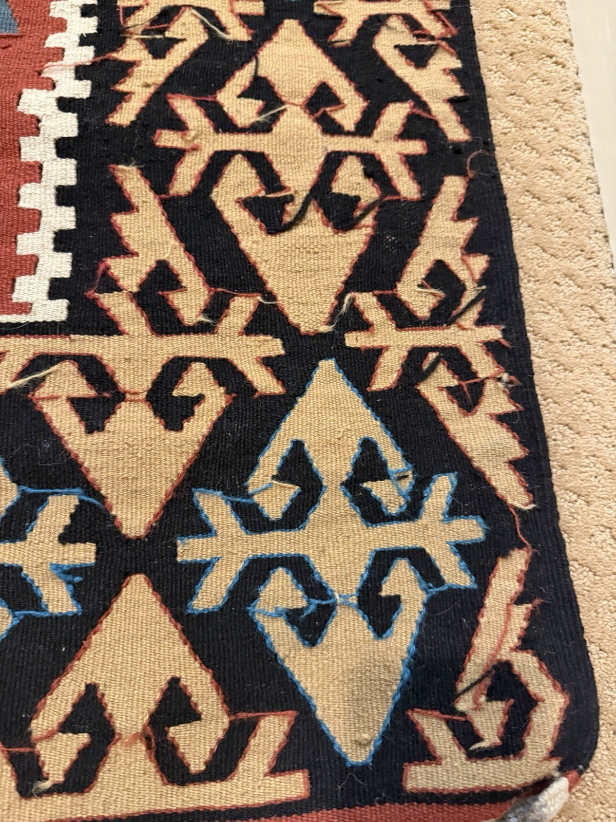 Vintage Turkish Kilim Flat Weave Rug Runner Geometric Tribal Wool Fringe Handmad