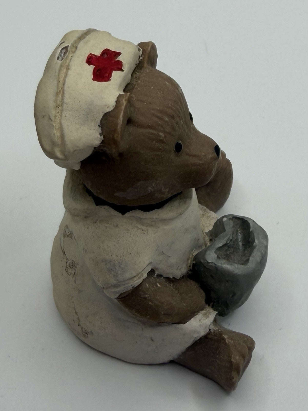 Vintage Red Cross Nurse Bear Figurine 2 Inch Resin Hospital Medical Collectible
