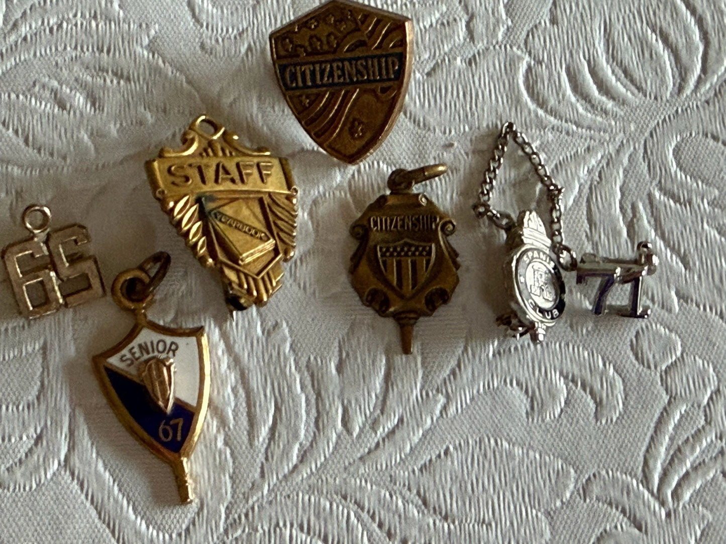 Vintage School Award Pins Lot 6 Senior 67 Staff Citizenship Spanish Club Honor