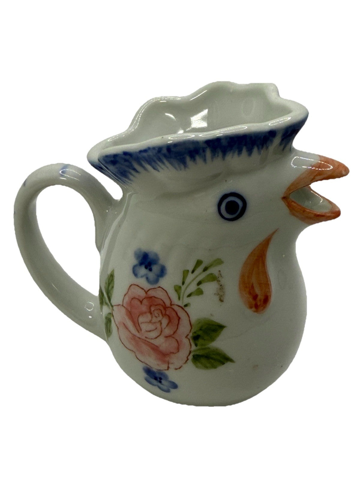 Vintage Andrea by Sadek Chicken Mini Creamer Pitcher with Floral Design 3.25"