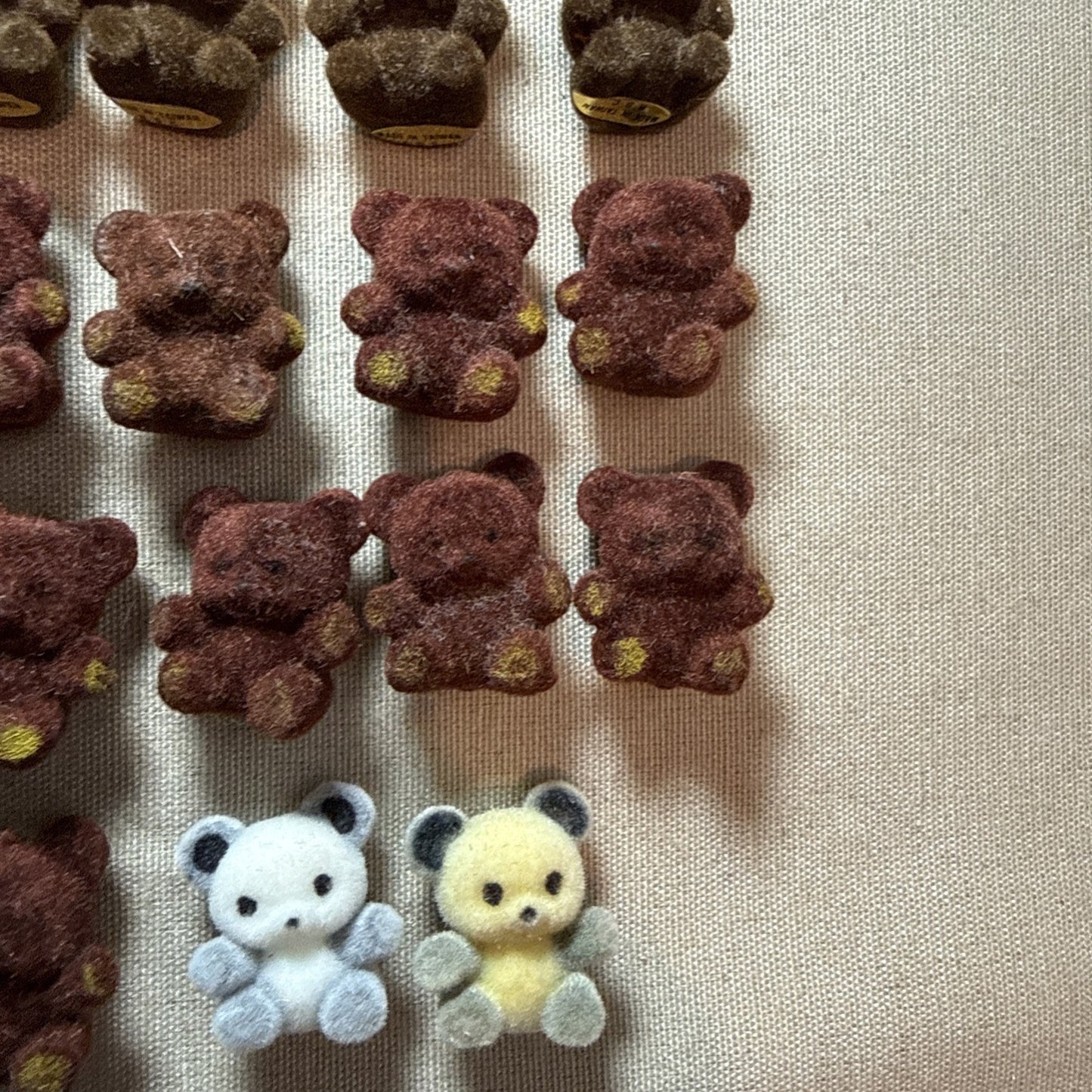 55 Flocked Miniature Teddy Bears White Brown Tan Vintage Crafting Minis Dioramas