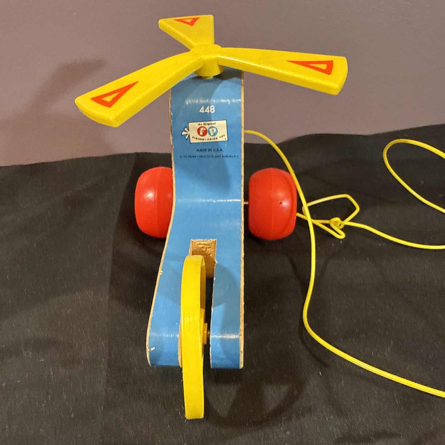 Fisher Price Mini Copter Pull Toy #448 Vintage 1970 Works Very Nice