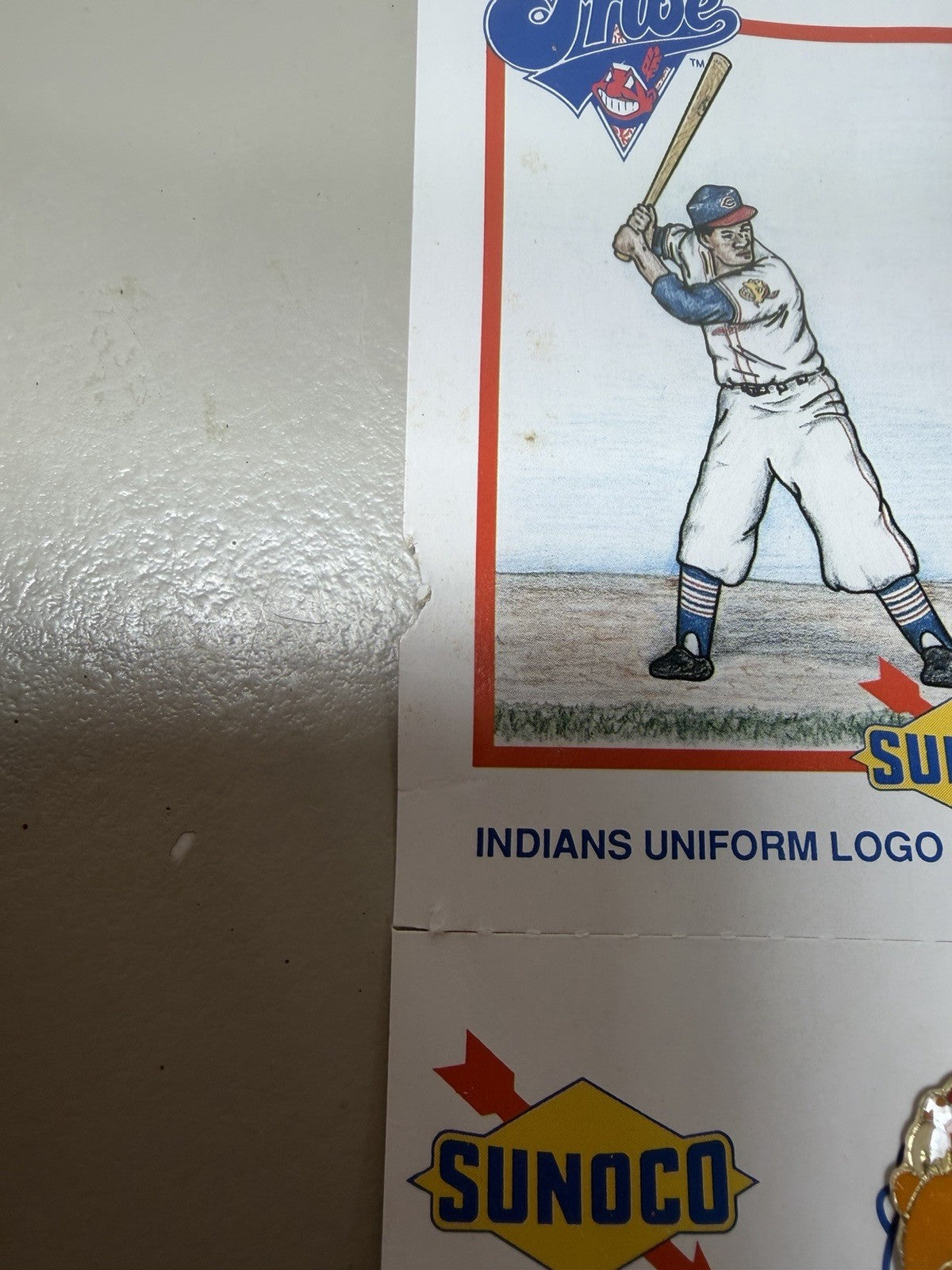 Vintage Cleveland Indians 1940s Uniform Logo Sunoco Lapel Pin With Backer Card