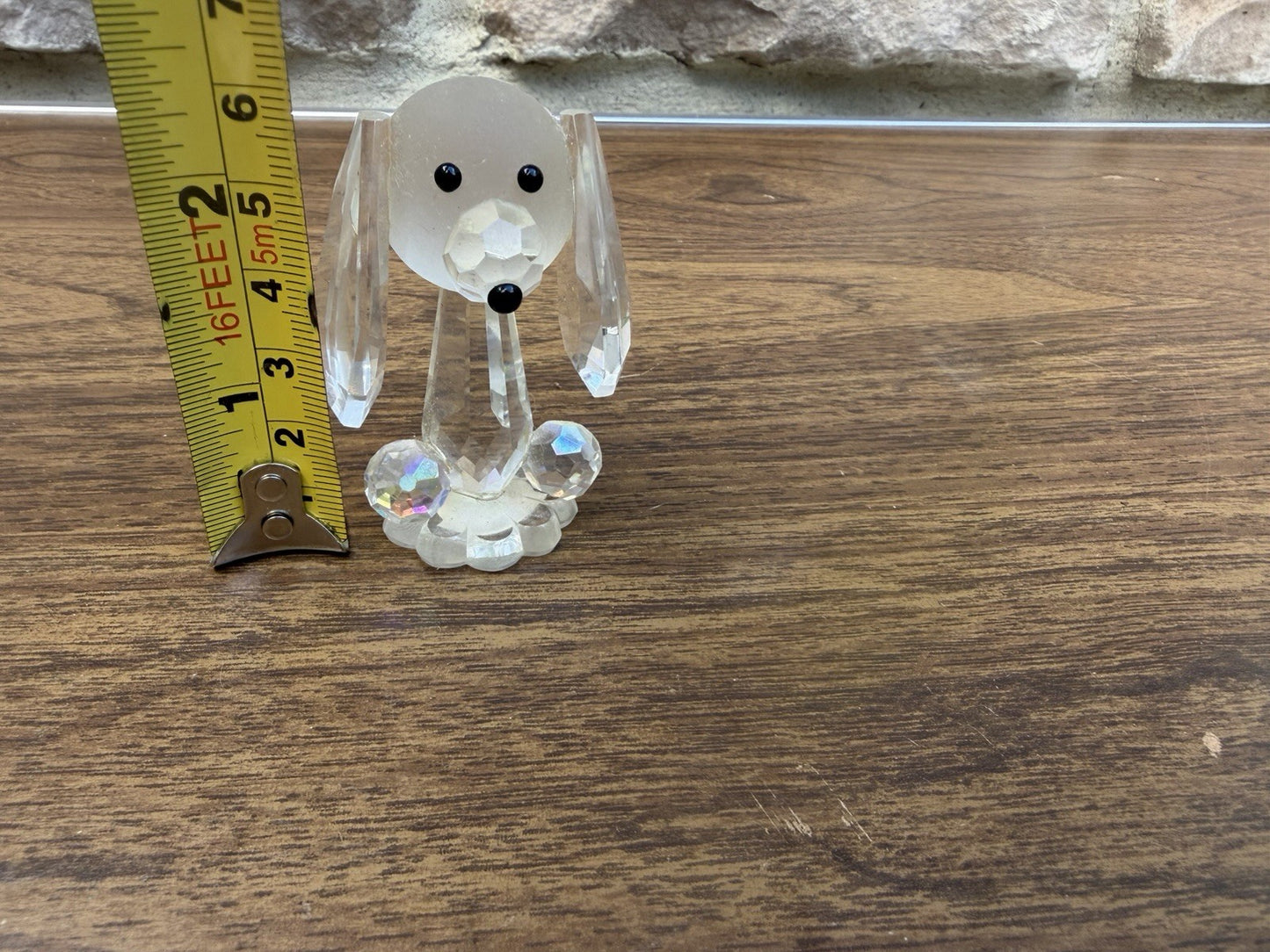 Bohemia Crystal Glass Poodle Figurine Signed Czechoslovakia Faceted Mini Dog