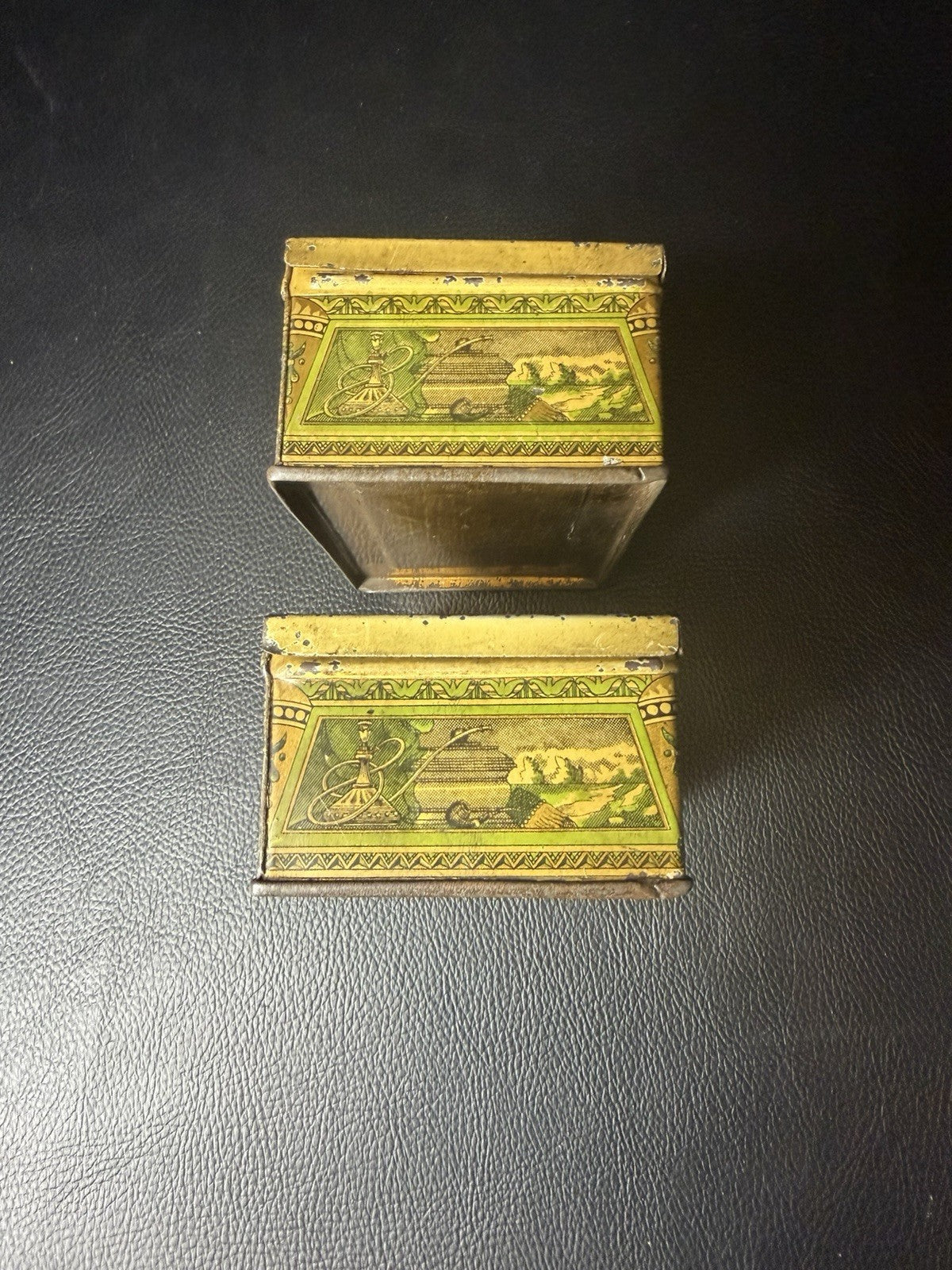 Antique Yale Mixture Tobacco Tins 2 Marburg Bros Baltimore Maryland Green EMPTY