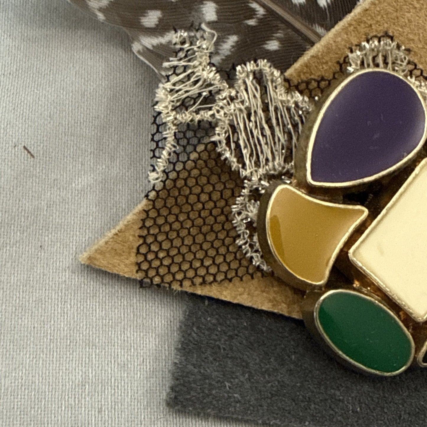 Vintage 1980s Mixed Media Artisan Statement Brooch Geometric Abstract Pin