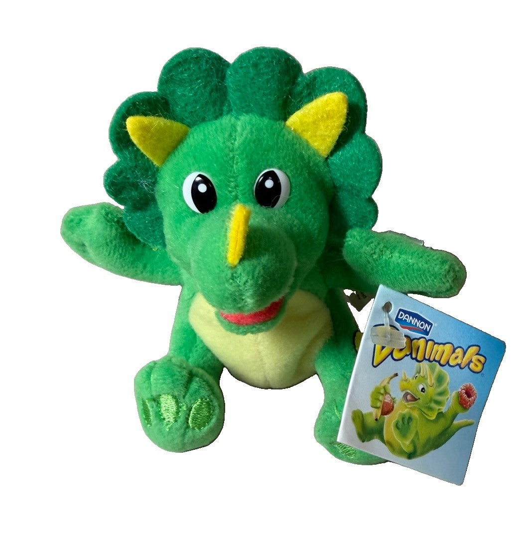 Danimal Mini Plush Dinosaur Green Triceratops 1999 Dannon Yogurt Promo 3.5” VTG