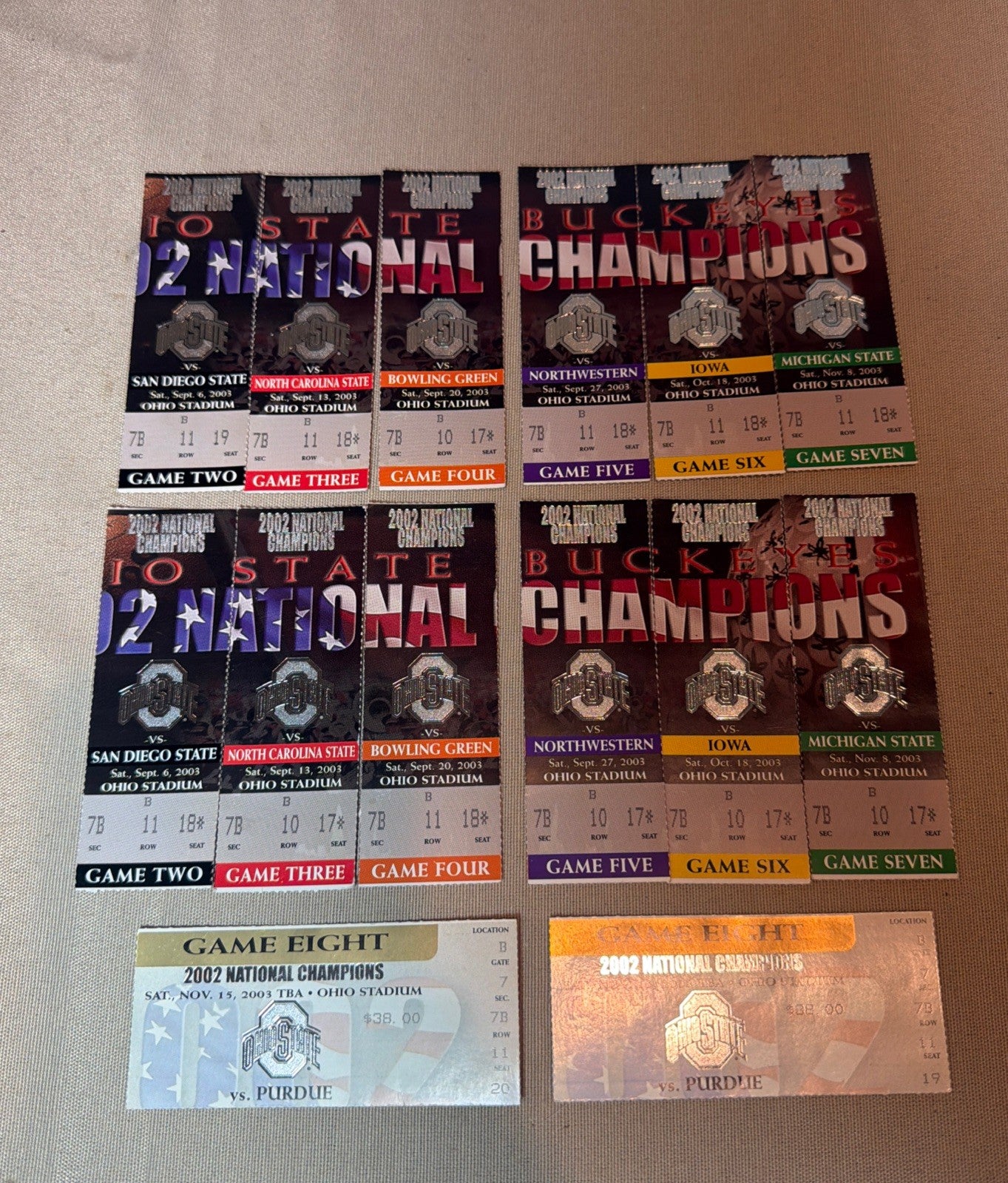 Ohio State 2003 Football Ticket Stub Lot National Champions Design