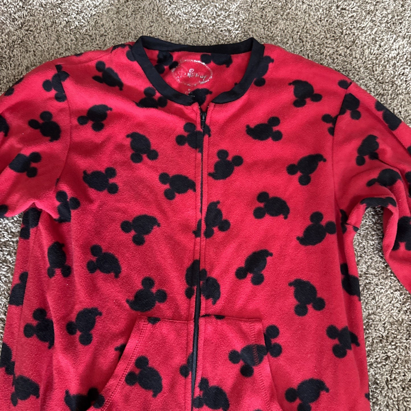 Disney Mickey Mouse Pajamas Fleece One Piece Footed Zip Women Medium