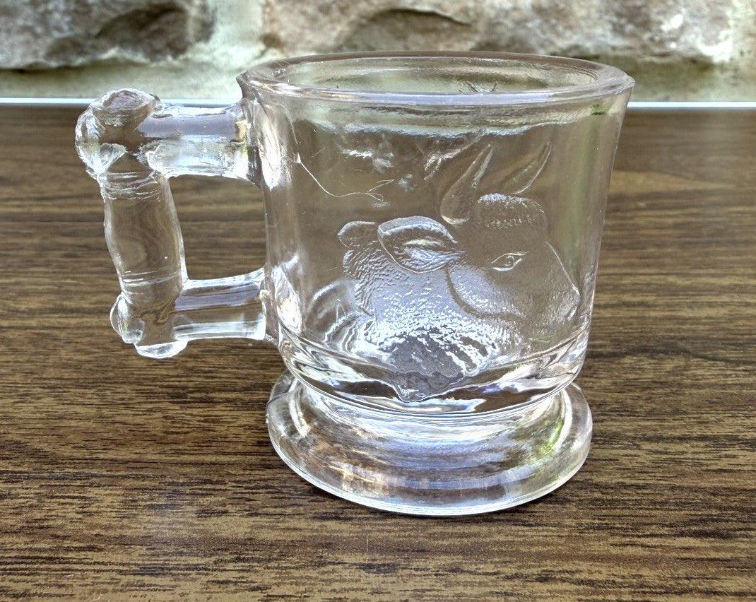Antique Bryce Brothers EAPG Deer Cow Childs Clear Glass Mug Circa 1880s Cup