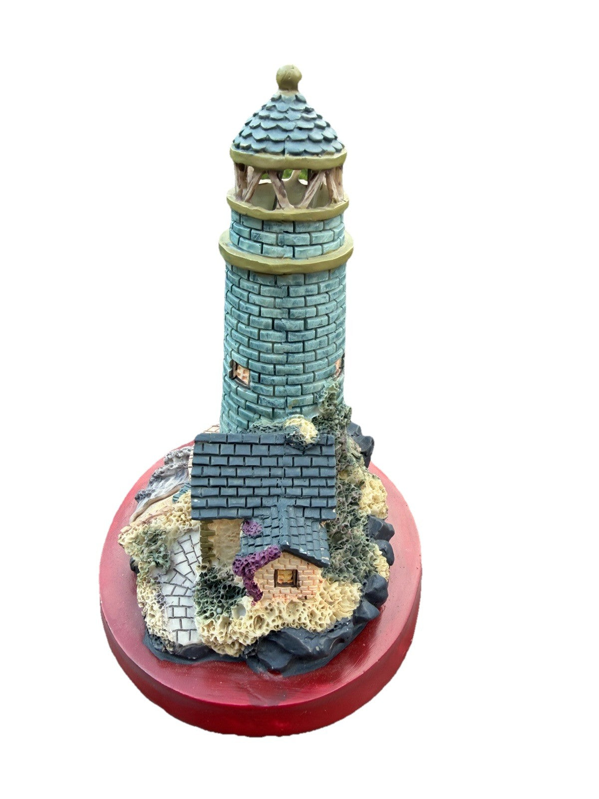 Illuminated Lighthouse Collectible Blue Brick Tower Keepers Dwelling