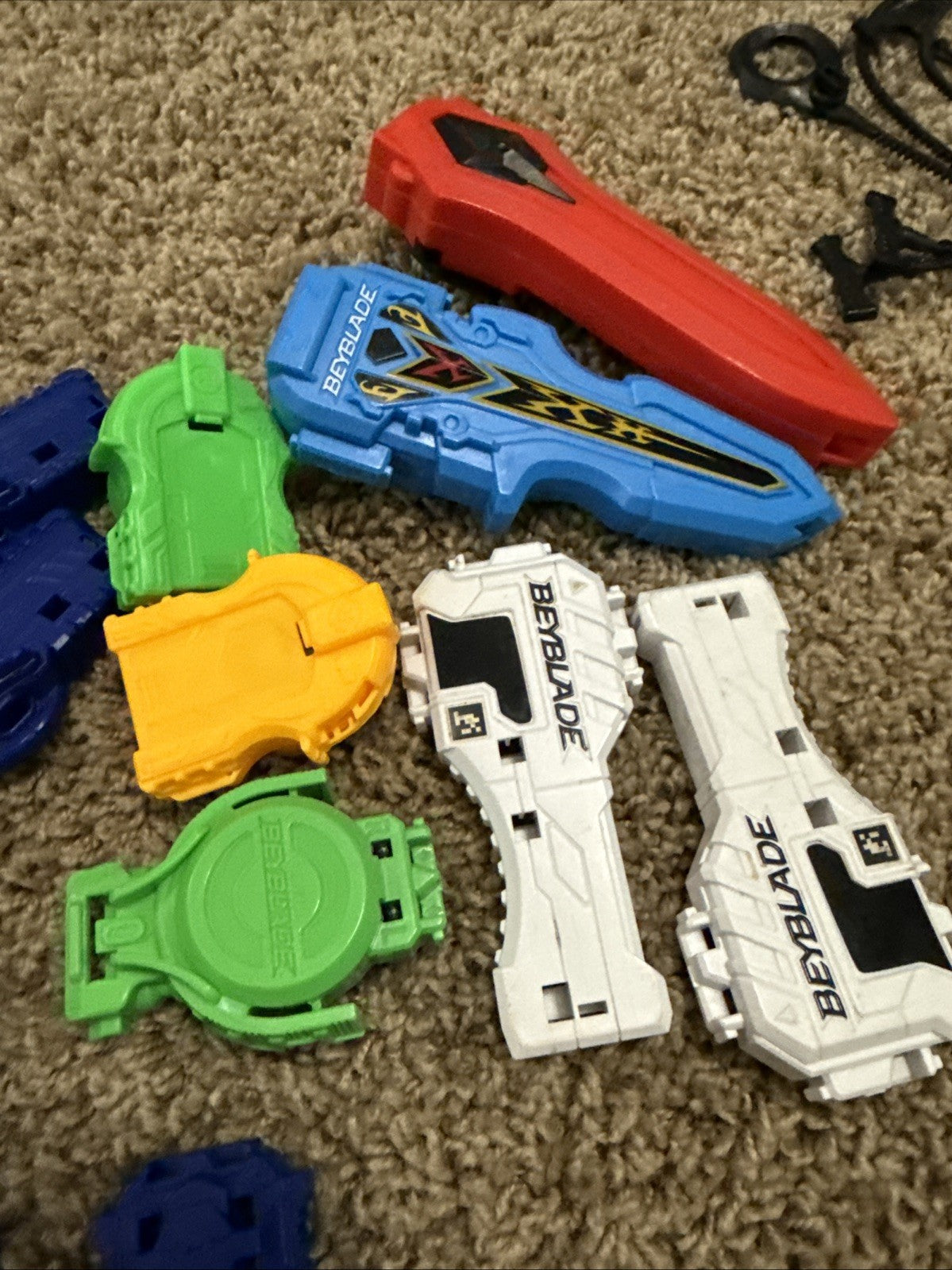Beyblade Lot 100 Plus Assorted Parts Launchers Stadium Pieces Storage Box